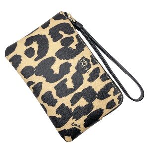 Coach Leopard Print Wristlet - Black & Cream